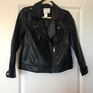 Xs petite faux leather black zip jacket net with tags nwt